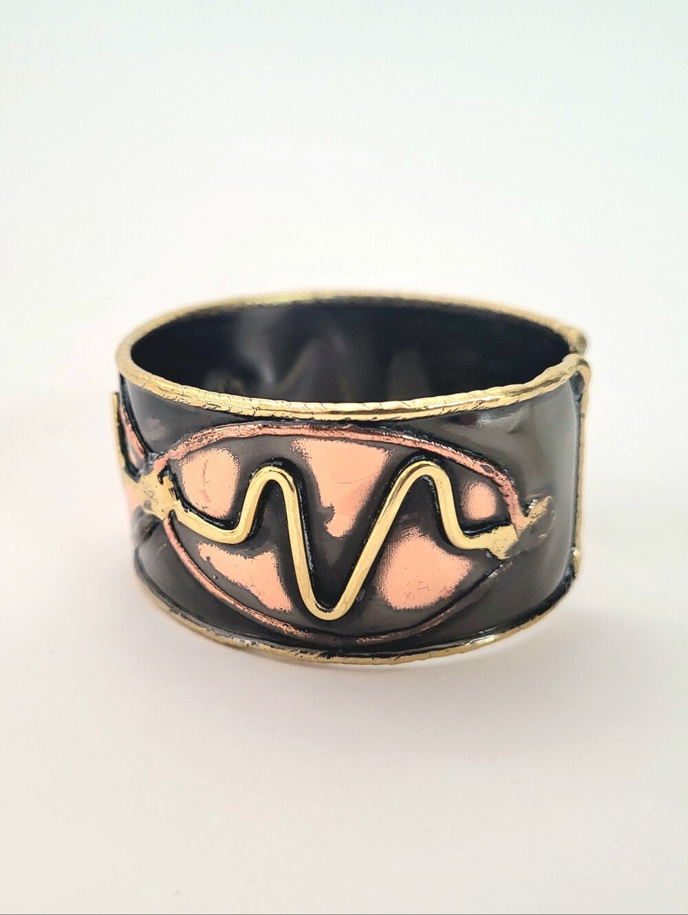 Vintage Btass and Copper Wave Accent Bracelet